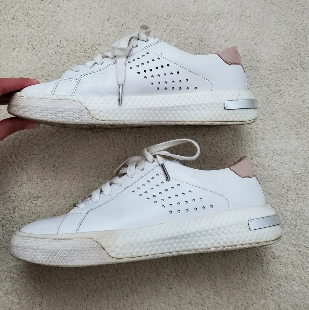 Michael Kors Codie Lace Up Optic White Leather Sneakers with Croc Accent sz8